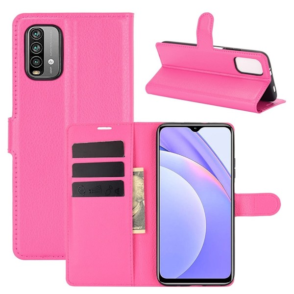 Xiaomi Redmi 9T - Litchi Läder Fodral - Rosa Pink Rosa