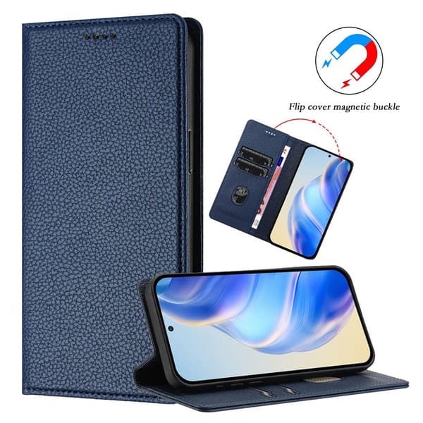 Google Pixel 10/10 Pro / 9/9 Pro Fodral RFID Litchi Läder Blå