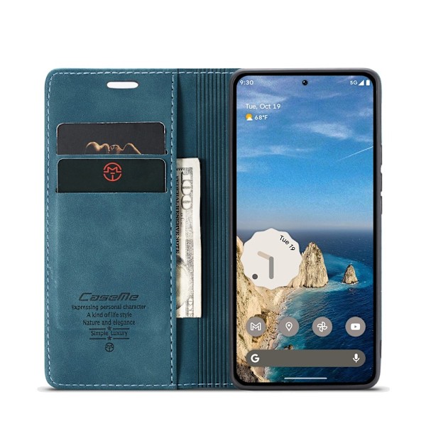 CASEME Google Pixel 9a Fodral Flip Retro Läder Blå