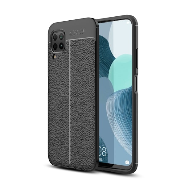 Huawei P40 Lite - Litchi Läderskal - Svart Black Svart