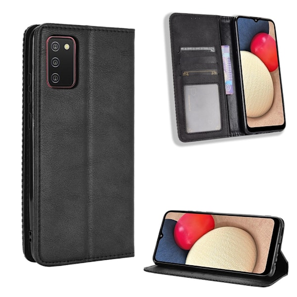 Samsung Galaxy A02s - Retro Läder Flip Fodral - Svart Black Svart
