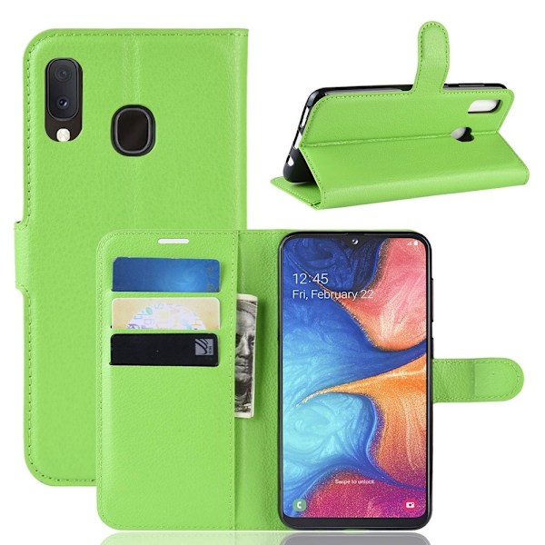 Samsung Galaxy A20e - Litchi Plånboksfodral - Grön Green Grön