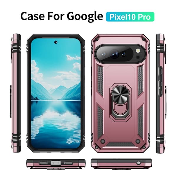 Google Pixel 10 / 10 Pro Skal Armor Ring Hybrid Roséguld