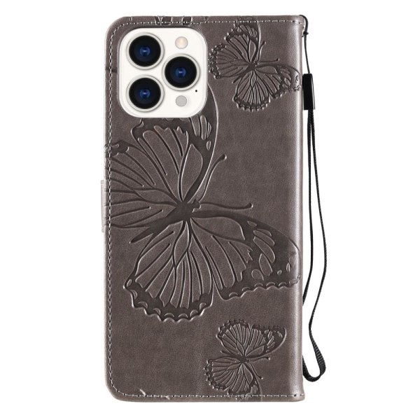 iPhone 13 Pro Max - Butterfly Läder Fodral - Grå