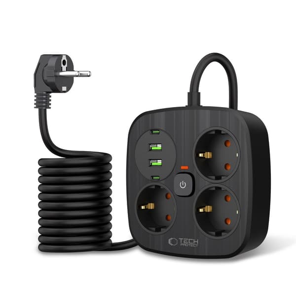 Tech-Protect 2m Förgreningsdosa Med USB-C/USB-A Svart