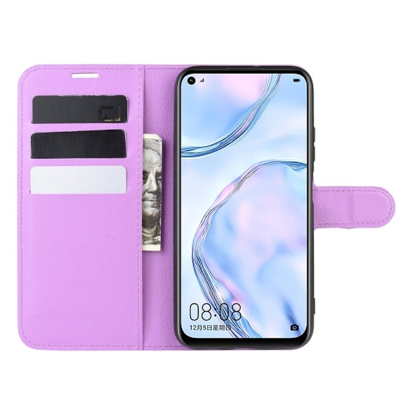 Huawei P40 Lite - Litchi Plånboksfodral - Lila Purple Lila