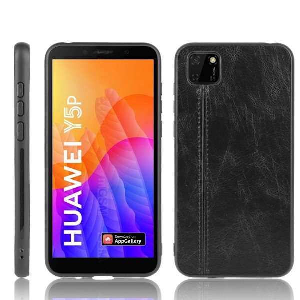 Huawei Y5p - Hybrid Läder Skal - Svart Black Svart