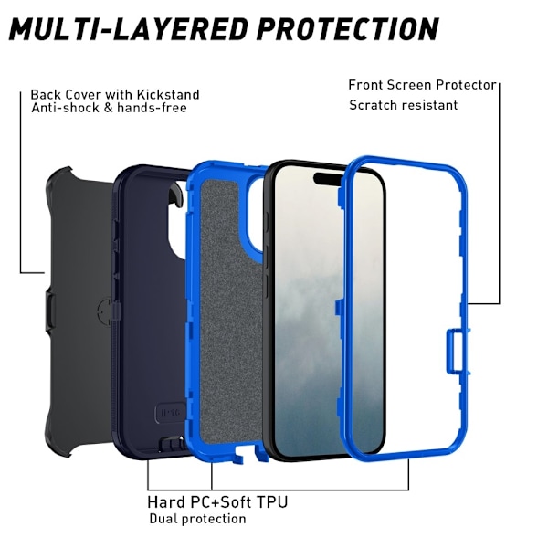 iPhone 16 Skal Extreme Shockproof Hybrid Mörk Blå