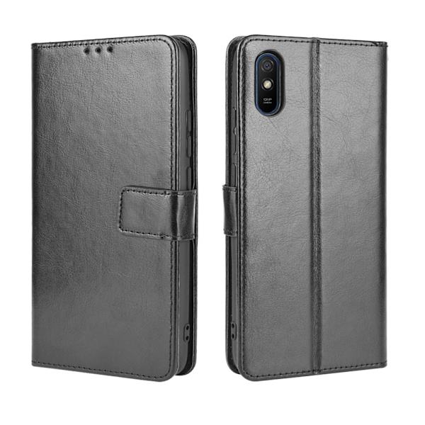 Xiaomi Redmi 9A - Crazy Horse Fodral - Svart Black Svart