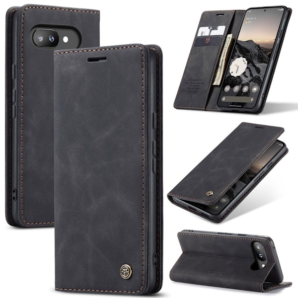 CASEME Google Pixel 9a Fodral Flip Retro Läder Svart
