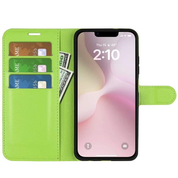 iPhone 17e / 16e Fodral Litchi Läder Grön
