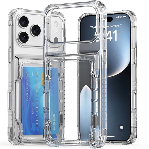 iPhone 17 Pro Max Skal Kickstand Med Kortfack Transparent
