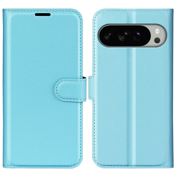 Google Pixel 10 Pro XL Fodral Litchi Läder Blå