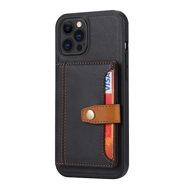 iPhone 12 / 12 Pro - Läder Skal Med Kortfack - Svart