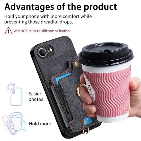 iPhone 16e Skal Med Korthållare RFID Retro Läder Svart