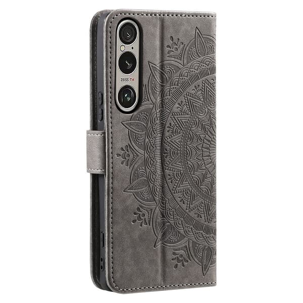 Sony Xperia 1 VII Fodral Mandala Läder Grå