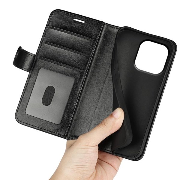 iPhone 15 Pro Plånboksfodral Läder Svart
