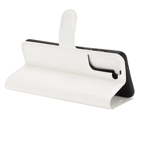 Samsung Galaxy S21 Plus - Litchi Läder Fodral - Vit White Vit