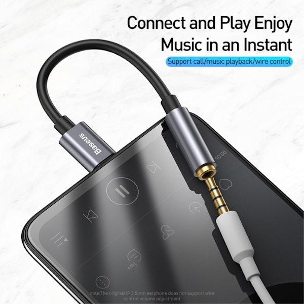 BASEUS USB-C till 3.5mm AUX Adapter, DAC Mörk Grå DarkGrey Mörk Grå