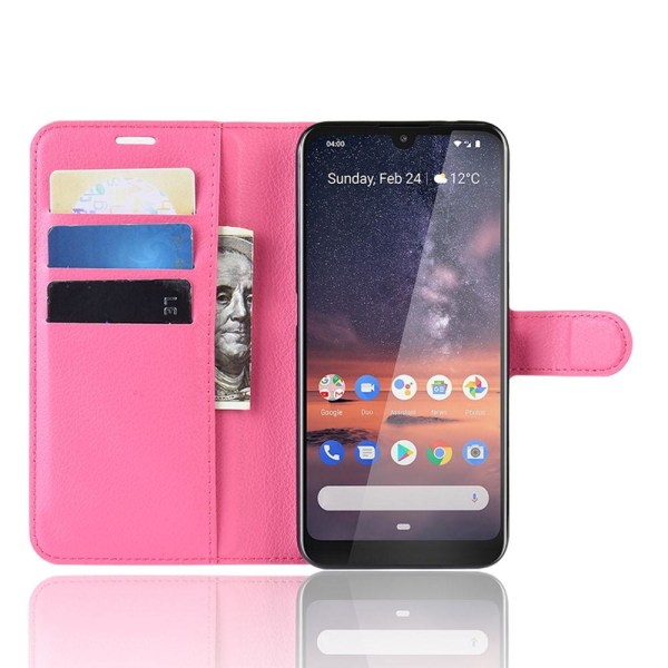 Nokia 3.2 - Litchi Plånboksfodral - Rosa Pink Rosa