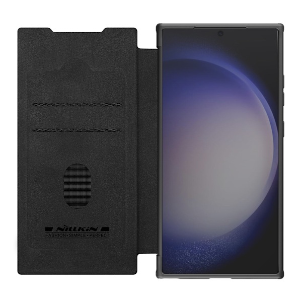 NILLKIN Galaxy S24 Plus Fodral Qin Läder Cam Kickstand Litchi Svart