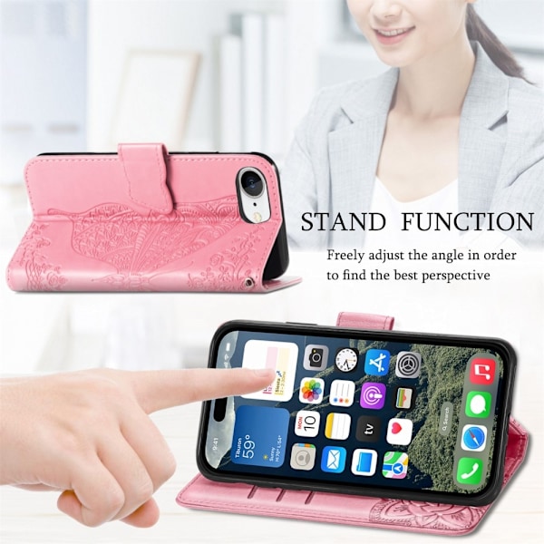 iPhone 16e Fodral Med Fjäril Tryck Rosa