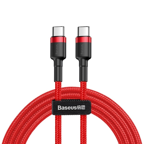 BASEUS 60W 2m Type-C PD Flätad Nylon Kabel - Röd Red Röd