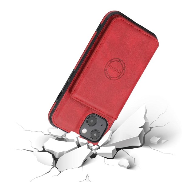 iPhone 13 Mini - Läderbelagt Skal Med Kortfack - Röd