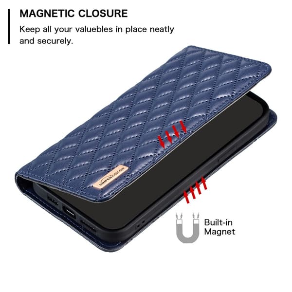 BINFEN Galaxy A35 5G Fodral Flip Diamond Läder Blå