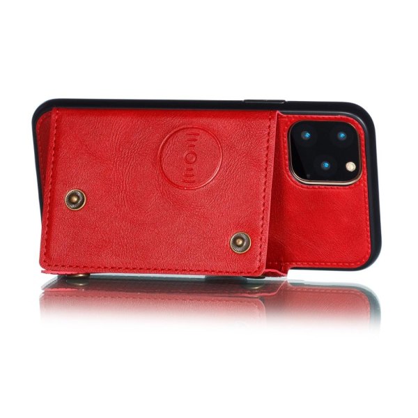 iPhone 12 / 12 Pro - Läder Skal Med Kortfack Och Magnet - Röd Red Röd
