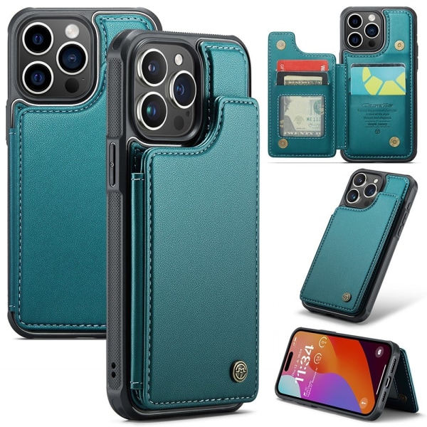 CASEME iPhone 15 Pro Skal RFID Kickstand Plånbok Grön