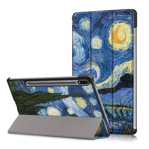 Galaxy Tab S7 FE/S7 Plus/S8 Plus Tri-Fold Läder Fodral Brush Pai Brush Painting