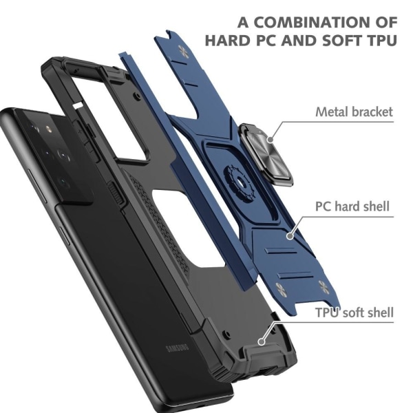 Samsung Galaxy S21 Ultra - Armor Ring Skal - Blå Blue Blå