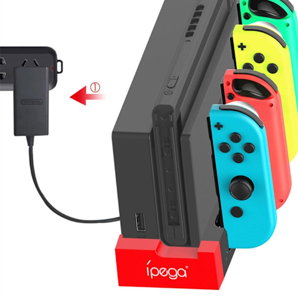 iPega Nintendo Switch LED Laddstation För Ställ och 4x Joy-Con