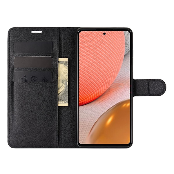Samsung Galaxy A72 - Litchi Läder Fodral - Svart Black Svart