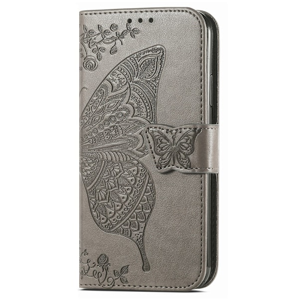 Xiaomi Redmi Note 14 5G Fodral Läder Fjäril Tryck Grå