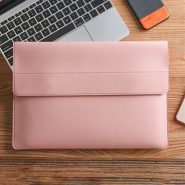 Laptop Sleeve 2-Set PU-Läder Väska 14" Rosa