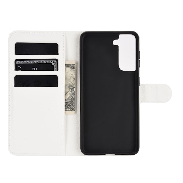 Samsung Galaxy S21 Plus - Litchi Läder Fodral - Vit White Vit