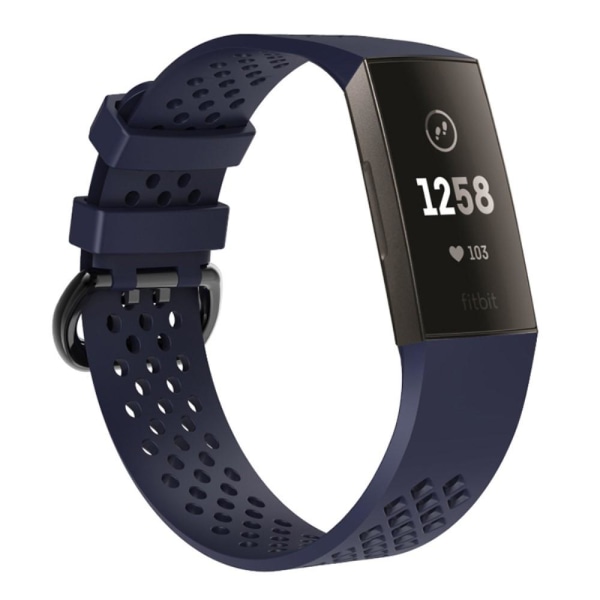 Ihåligt Silikon Armband Fitbit Charge 4/3 (L) Mörk Blå