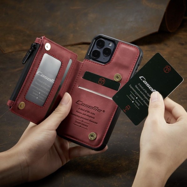 iPhone 12 / 12 Pro - CASEME Skal med Plånboksfunktion - Röd Red Röd
