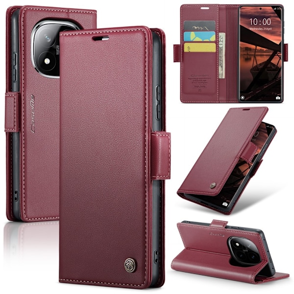 CASEME Redmi Note 14 Pro/Pro Plus 5G Fodral RFID Läder Röd