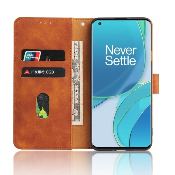 OnePlus 9 Pro - Skin Touch Läder Fodral - Brun Brown Brun