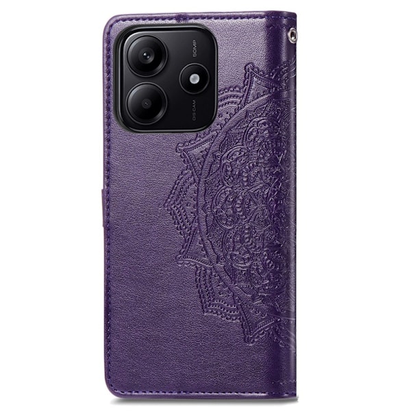 Xiaomi Redmi Note 14 5G Fodral Läder Mandala Tryck Mörk Lila