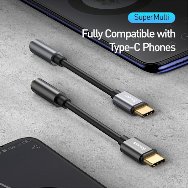 BASEUS USB-C till 3.5mm AUX Adapter, DAC Mörk Grå DarkGrey Mörk Grå