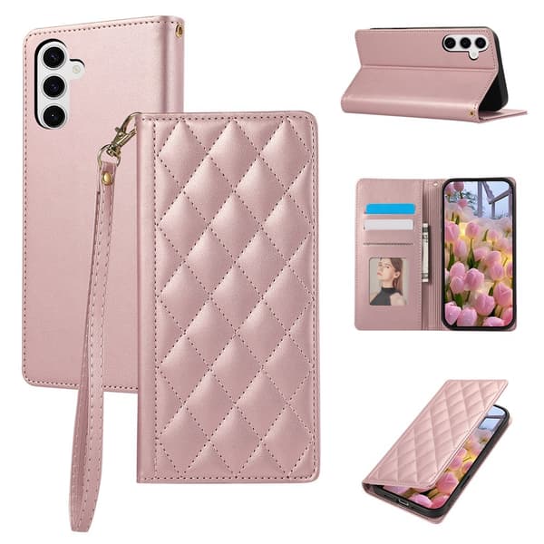 Samsung Galaxy S26 Plus Fodral RFID Rhombus Läder Roséguld