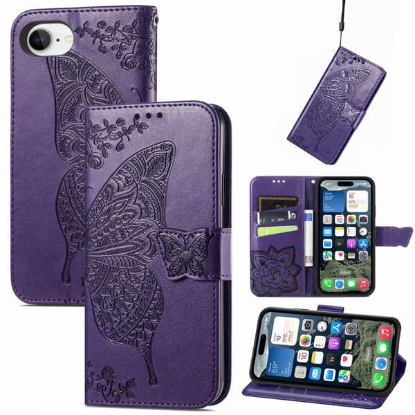 iPhone 17e / 16e Fodral Med Fjäril Tryck Lila
