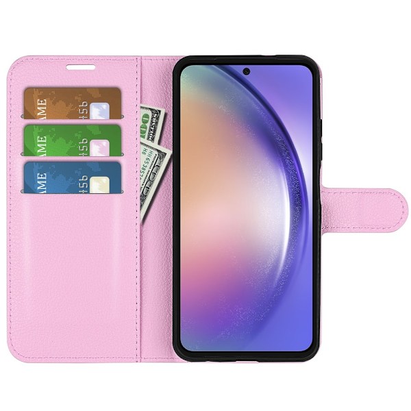 Samsung Galaxy A55 5G Fodral Litchi Läder Ljus Rosa
