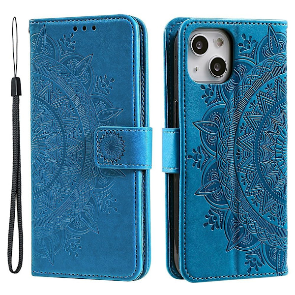iPhone 15 Fodral Mandala Läder Blå
