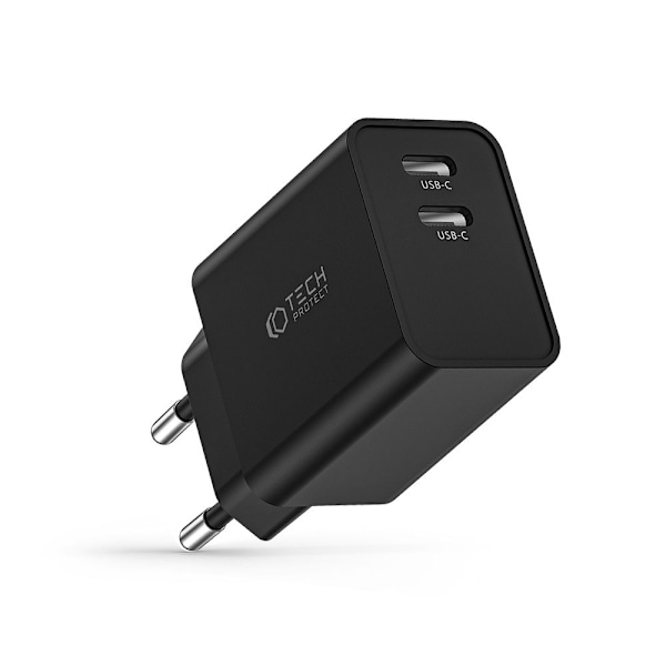 Tech-Protect 35W PD 2x USB-C Väggladdare Svart
