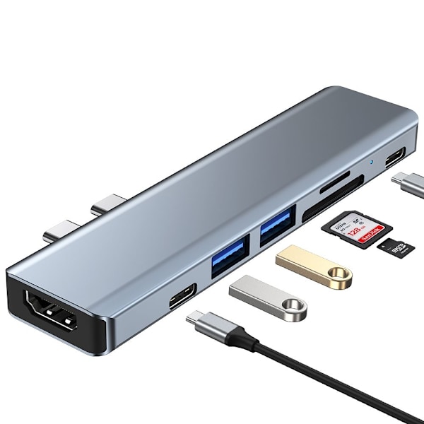 Tech-Protect 7in1 USB-C Hub USB/HDMI/Minneskortläsare/USB-C Grå